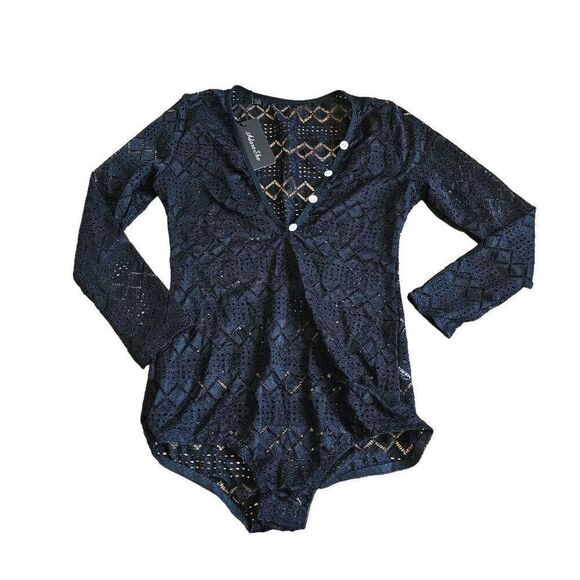 Adore she womens Sz S black lace bodysuit top - Picture 1 of 6